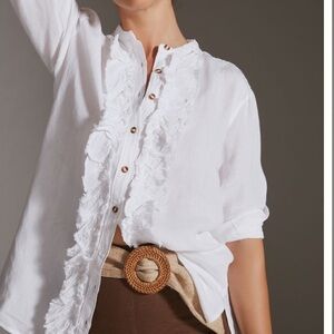 Anthropologie Pilcro Ruffled Placket Shirt in White